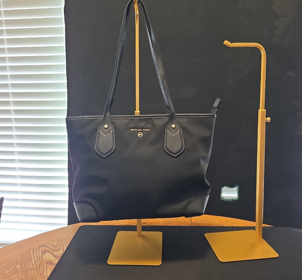 Michael Kors Black Shoulder Tote with Gold Logo Accent